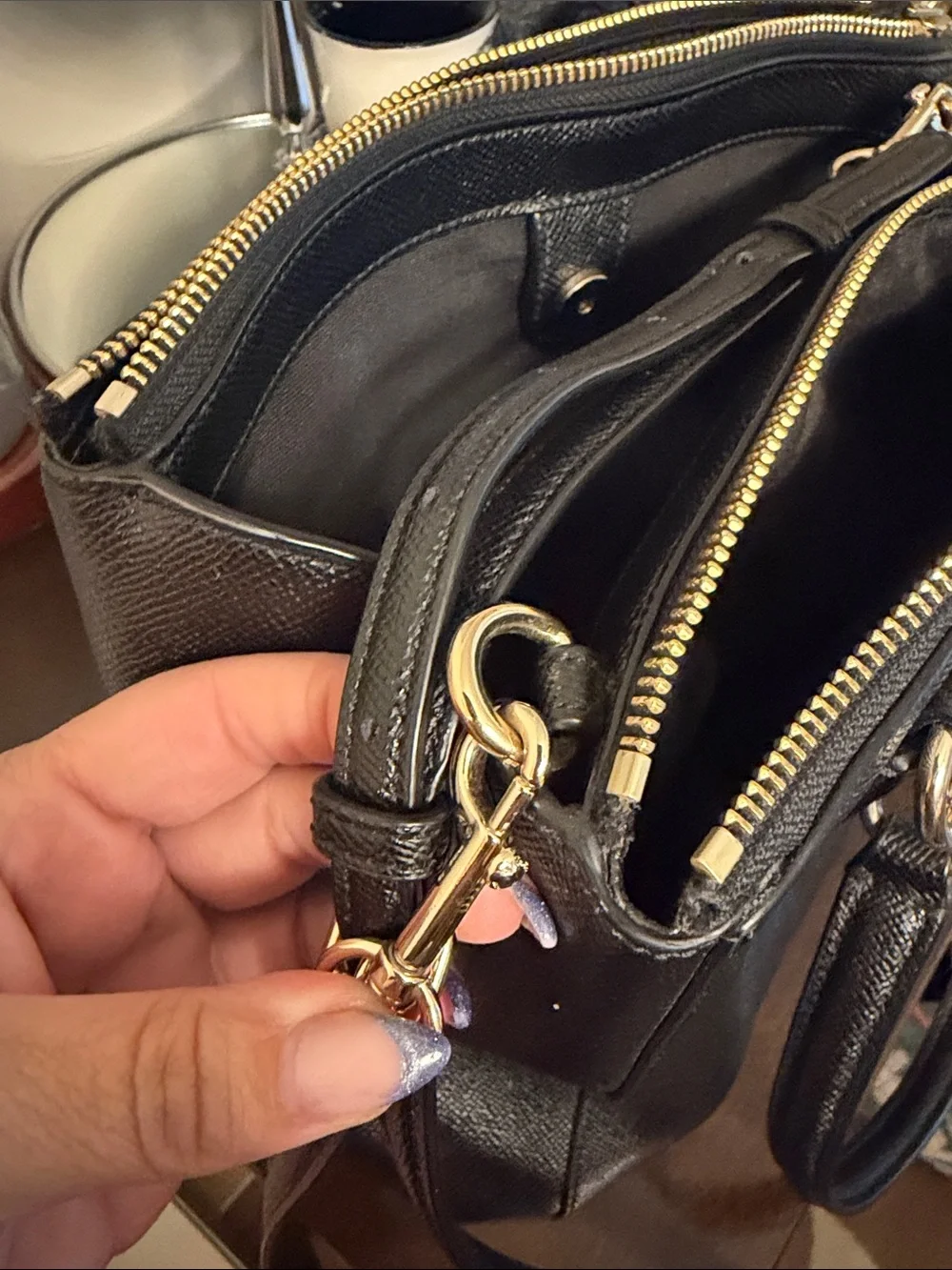 Coach Christie Black Saffiano Leather Satchel Crossbody Shoulder Triple entry